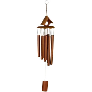 Relaxdays Windspiel Bambus, Klangspiel mit Spitzdach, Hängedeko, draußen & drinnen, HBT 68x14x7 cm, Windorgel, braun