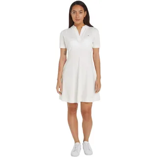Tommy Hilfiger Damen Polokleid Gestreift, Weiß (Ecru), M