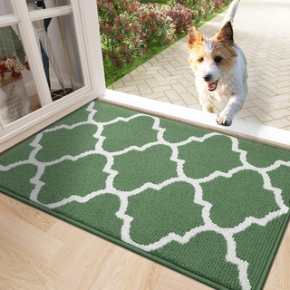 Homaxy rutschfest Fußmatte Waschbar Schmutzfangmatte Fussmatte Aussen Pflegeleichte Sauberlaufmatte Türmatte für Innen & Außen - 60 x 90 cm, Grün Geometrie