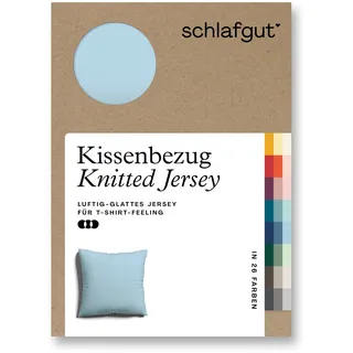 Schlafgut Kissenbezug »Knitted Jersey aus Bio-Baumwolle mit Elasthan, bügelfrei,«, (1 St.), besonders fein gestrickt, Kissenhülle mit farbigem Reißverschluss, blau