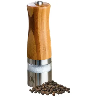 LAGUIOLE - Elektrische Salz- und Pfeffermühle - Aus Edelstahl und Bambusholz - Mit Licht - Elegant und praktisch - Keramikmühle - 6 AAA Batterien nicht enthalten