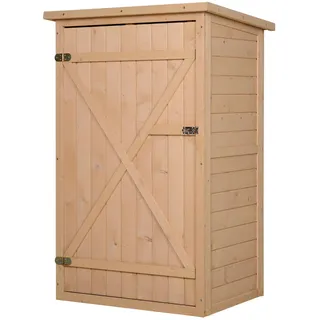 Modfu Gartenschrank aus Holz 75x56x115 cm in Naturholz mit 2 Regalböden & Verriegelung , Naturfarben , 56x115x75 cm , Gartenzubehör, Geräteschränke