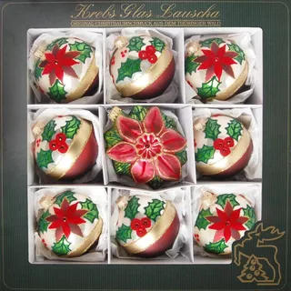 Weihnachtsbaumkugel KREBS GLAS LAUSCHA "Old England, Weihnachtsdeko, Christbaumschmuck, Christbaumkugeln Glas", rot (elfenbeinfarben, bordeaux, grün), Ø:8cm, Glas, Weihnachtsbaumkugeln, Weihnachtsbaumkugel, mundgeblasen