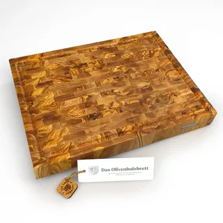 DAS OLIVENHOLZBRETT® Exklusives Mosaik Schneidebrett Mit Saftrille / Hirnholzbrett Aus Olivenholz / Stirnholz / Massiv / Rechteckig (40cm x 30cm x 4,5cm)