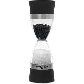 SALTER 7611 BKXR 2in1 salz und pfeffermühle - Küchenmühle mechanische doppelseitige Gewürzmühle, Hartkeramik Schleifmechanismus, einstellbar feines bis grobes Mahlen, 60g Salz/30g Pfeffer