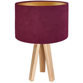 Tischleuchte Schirm in Beere Gold 46cm Retro AIMEE Dreibein Nachttischlampe