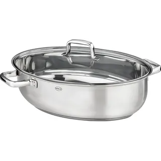 Bräter RÖSLE "MOMENTS mit Glasdeckel", silberfarben, B:33cm H:19,5cm L:40,5cm, Töpfe, Bräter, oval