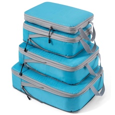 Meowoo Packing Cubes Kompression Koffer Organizer Packwürfel Packtaschen Kleidertaschen Verpackungswürfel Gepäck Aufbewahrung Taschen (Himmelblau 4stk)