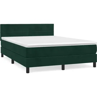 vidaXL Boxspringbett mit Matratze Dunkelgrün 140x200 cm Samt - Grün