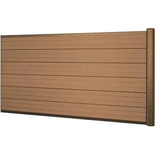 WPC-Sichtschutz Sarthe, Windschutz Zaun, Alu-Pfosten Erweiterungselement niedrig, 1,85m teak - Braun