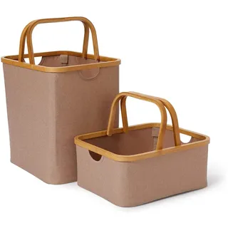 Deko Korb Bambus Tragekorb 2er Set Körbchen Aufbewahrung Box Henkelkorb 40,5x33