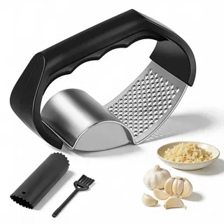 Elzle Knoblauchpresse Wippe Edelstahl Knoblauchwippe, 2-in-1 Knoblauchschneider Knoblauch Wiege Garlic Press Rocker Küchenhelfer, Klein Knoblauch Reibe für müheloses Zerkleinern