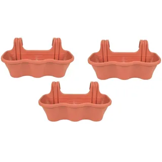 Kit 3 Stk Pflanzer 3 Plätze Balkon Balkonkasten Kunststoff Brown CM 53x28x25H