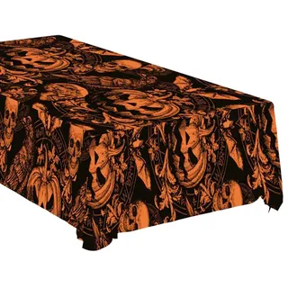 FIESTAS GUIRCA | Gotische Kürbis Tischdecke Schwarz und Orange (137x274 cm) - Tischdekoration für gruselige Halloween-Partys - Ideal für schaurige Feiern - Schwarz, Orange