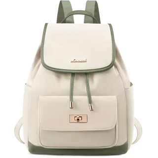 LOVEVOOK Rucksack Damen Klein, Leichter Cityrucksack Damen, Mini Backpack Elegant, Tagesrucksack mit Große Wasserflaschentasche, Backpack Women für Arbeit, Alltag, Reise, Uni, Beige-grün