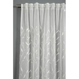 Sehlbach Fertiggardine mit Gardinenband, Dolly-Voile Stickerei Ranke, Natur, 140 x 245 cm Gardinen, Lichtdurchlässig, Blickdicht, Öko-Tex Zertifiziert, Einfache Befestigung