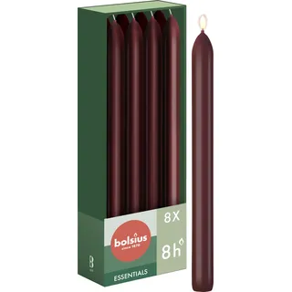 Bolsius Glatte Stabkerzen - Bordeauxrot - Set 8 Stück im Karton - 24 cm - Länge Brenndauer 8 Stunden - Unparfümierte - Enthält Natürliches Pflanzenwachs - Ohne Palmöl