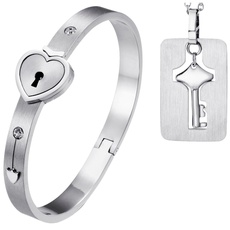 OIDEA Armband Partnerkette mit Herzschloss Schlüssel Armband Verliebt Edelstahl Mode Schmuck Geschenk Liebe Roségold Silber 2 Stück