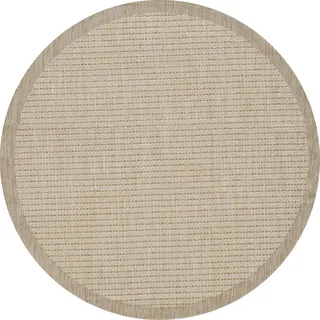 Teppium In & Outdoor Teppich Terrasse Balkon Küchenteppich Wetterfest Sisal Optik Flachgewebe Wetterfest Einfarbig mit Struktur, Grösse: 160 cm Rund - Beige