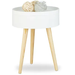 Relaxdays Beistelltisch Rund Weiß Holz 50 x 38 x 38 cm
