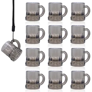 JJQHYC 12 Schwarze Schnapsgläser aus Kunststoff mit Griff, Mini Schnapsgläser zum Umhängen Wiederverwendbare Party Schnapsbecher für Fasching, Geburtstag, Weihnachten, Hochzeit