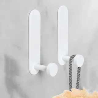 JS Klebehaken Extra Starke Handtuchhaken Selbstklebende Haken Ohne Bohren zum Aufhängen an der Wand über der Tür, Hüten, Bademänteln, Badetüchern im Badezimmer, Dusche, Küche, 2 Stück