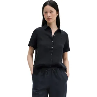 Kurzarmbluse MARC O'POLO, Damen, Gr. 44, schwarz (deep night blau), Web, Obermaterial: 100% Leinen, regular fit normal, Blusen Kurzarmbluse, Leinenbluse regular mit breiter Kellerfalten im Rücken