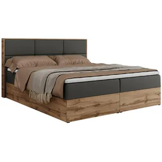 MKS Meble Boxspringbett, Doppelbett mit bettkasten und Multipocket-Matratze, Polsterbett mit Kopfteil, Eiche Holzrahmen - Albero-2 - 180x200cm - Dunkelgrau Kunstleder - H3 - Grau