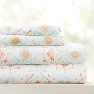 Linen Market Gemustert, 4-teilig Bettlaken-Set, Muster: Mikrofaser, Aztec Dreams Coral, Twin