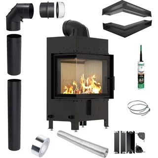 Kamineinsatz Kaminofen KRATKI LUCY Links 12 kW Ø 200 mm Montagesatz - Schwarz