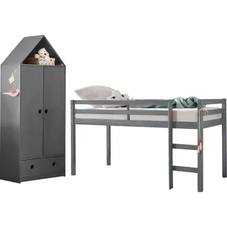 OTTO home "Alpi", grau, Schlafzimmermöbel-Sets, Jugendzimmer-Set, Hochbett und Kleiderschrank in Hausoptik, perfekt für kleine Räume,