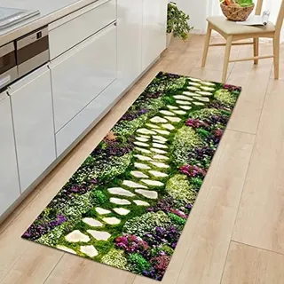 HIYOUGO Teppich Läufer Flur, rutschfest Waschbar Weiche Korridor Teppich Flurläufer, Geometrische Kurzflor Brücke Korridor Teppich für Wohnzimmer Küche Büro Schlafzimmer (1X3.5M, E)