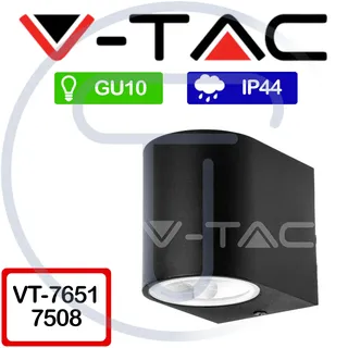 V-TAC VT-7651 LED-Wandleuchte Runder Spot GU10 Schwarz Outdoor IP44