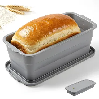 Romon Brotbackform Silikon mit Deckel, Faltbare Kastenform Kuchen 32×14.5×11.5cm, Hitzebeständig, Spülmaschinengeeignet für Großes Toastbrot Grau