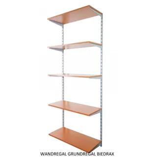 Biedrax Wandregal - Grundregal 20 x 40 x 200 cm, Farbe silber - 5 Fachboden Kirsche