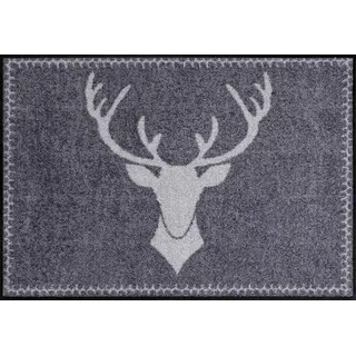Salonloewe Fußmatte waschbar Motiv Hirsch Franz anthrazit 50 x 75 cm Eingangs-Tür-Matte außen Landhaus-Stil Fussabtreter Flur