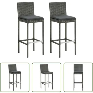 The Living Store Garten-Barhocker mit Kissen 2 Stk. Grau Poly Rattan - Grau