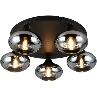 Reality Leuchten Deckenleuchte Divina R66645054, Metall Schwarz matt, Glas rauchfarbig, exkl. 5x E14