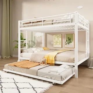 Etagenbett - 140 x 200 cm , Weiß , Metall , mit Fallschutz , mit Ausziehfunktion , Stockbett für Kinder- und Jugendzimmer - Weiß