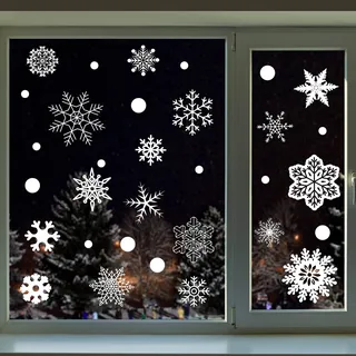 Belle Vous Fensteraufkleber für Weihnachten (148 Stück) Weihnachtsdeko Weiße Schneeflocken Fensterbilder Weihnachten & Fensterdeko für Haus & Geschäft Schaufenster Weihnachtsdeko Fenster Verzierung