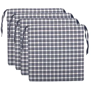 Brandsseller 4er Vorteilspaket Sitzkissen Kariert Stuhlkissen Sitzauflage Stuhlauflage mit 4 Kordelbändern für sicheren Halt 40x40 cm - Dunkelblau