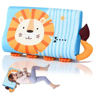 SGZIOO Schlummerkids Kissen, 45 x 27 x 6cm Calmly Kinderkissen, Atmungsaktiv Kissen Kinder, Einzigartige Tiere Kinderkopfkissen, Ergonomisch Schlummerkissen Kinder, für Kleinkind Schlaf, Löwe