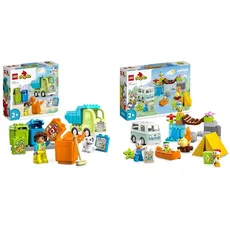 LEGO 10997 DUPLO Disney Mickey and Friends Camping-Abenteuer Set & 10987 DUPLO Recycling-LKW Müllwagen-Spielzeug