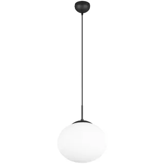 Trio - Retro Pendelleuchte fomento Schwarz, mit Glaskugel Lampenschirm, ø 30cm