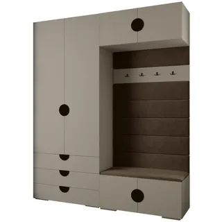 Abiks Möbel Garderoben-Set 236,7/200/47 , Kaschmir, Braun, Schwarz , Metall , Nachbildung , 8 Fächer , 200x236.7x47 cm , Garderobe, Garderoben-Sets & Garderoben-Serien, Garderoben-Sets