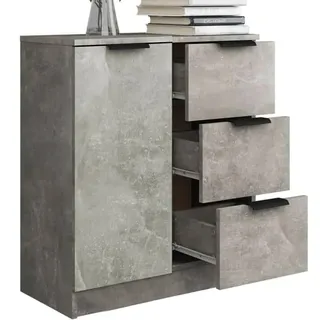 Shally Dogan Sideboard aus grauem Holz mit Tür 3 Schubladen, Kommode Konsole, platzsparend, Mehrzweckschrank, ideal für Eingang, Wohnzimmer, Badezimmer, Büro, Metallgriffe, 60 x 30 x 70 cm (Beton)