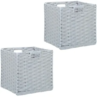 Relaxdays Aufbewahrungskorb geflochten 2er Set 32 x 30 x 31 cm grau