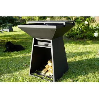 Gartenkamin Gartenofen Terrassenofen Feuerstelle mit Grillrost BBQ Stahl Outdoor - Schwarz