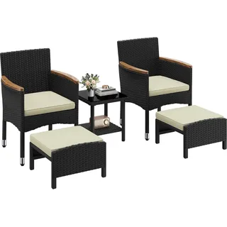 Yaheetech Rattan Set 5-tlg. Schwarz/Beige