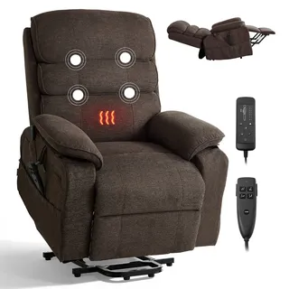 VEVOR Fernsehsessel Elektrisch, Relaxsessel mit Aufstehhilfe, Wärme- & Massagefunktion, Seniorensessel Stufenlose Verstellung, Massagesessel mit Chenille-Bezug & Fernbedienung, Braun
